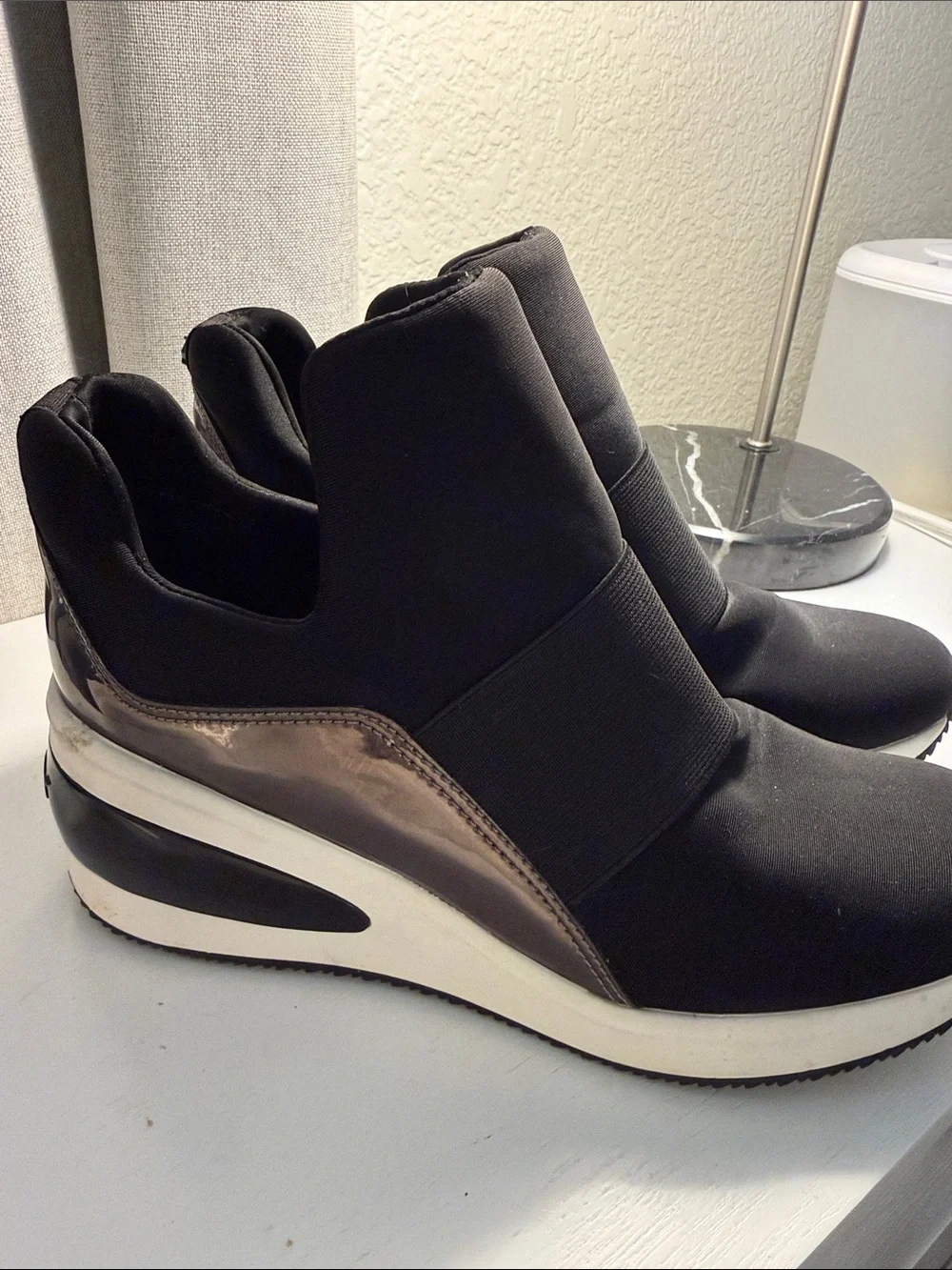 Women's Black Slip-On Wedge Sneakers